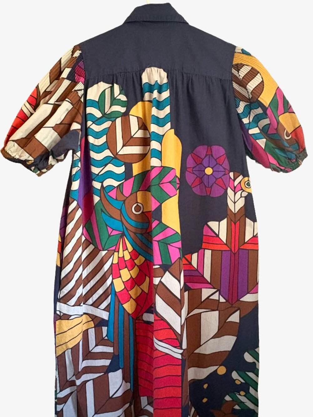 Carolina K Valerie Tropical Motif Pleated Kaftan Midi Shirt Dress - Picture 11 of 13